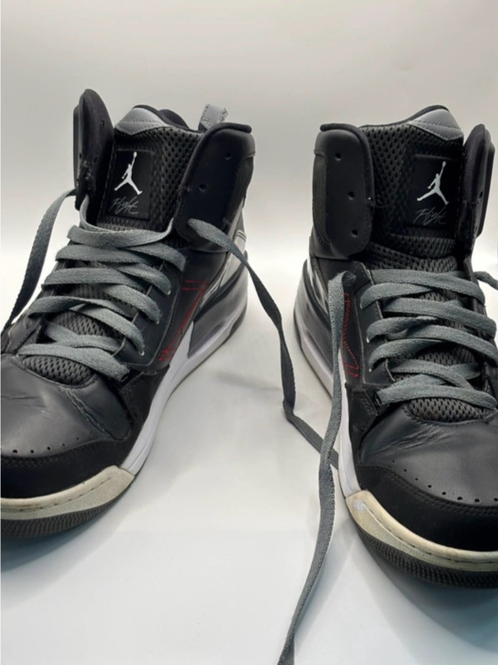 Jordan Men’s Black and Gray High-Top Sneakers with Red Accent